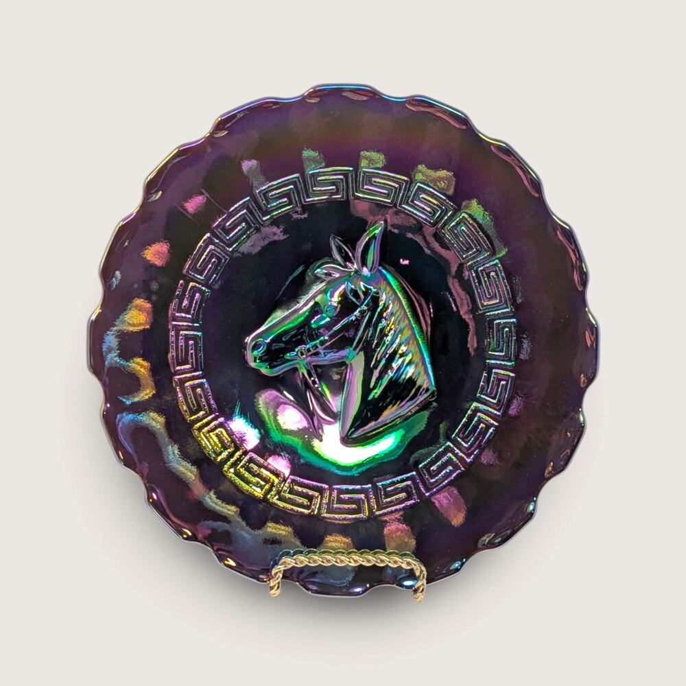 Vintage Amethyst Carnival Glass Horse Head Plate